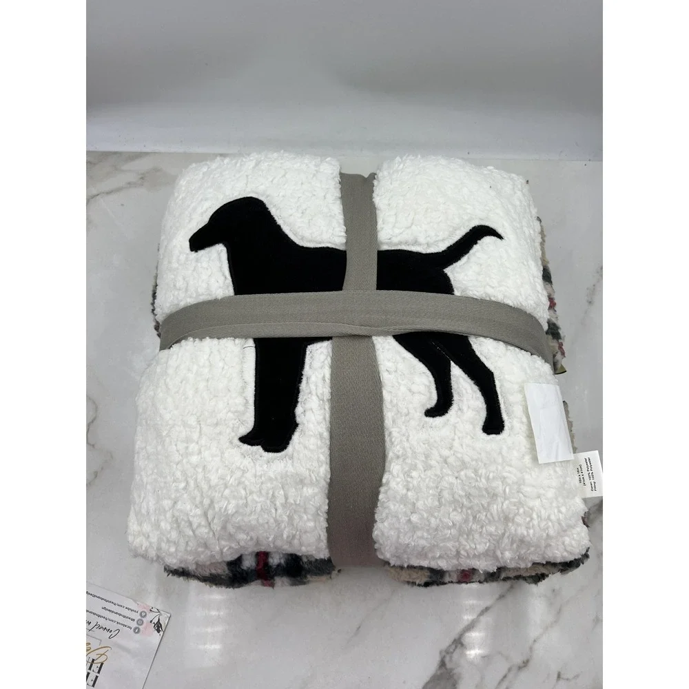 Woolrich Sherpa Throw Blanket & Pillow Set 50x60 Plaid Dog Silhouette 16x16